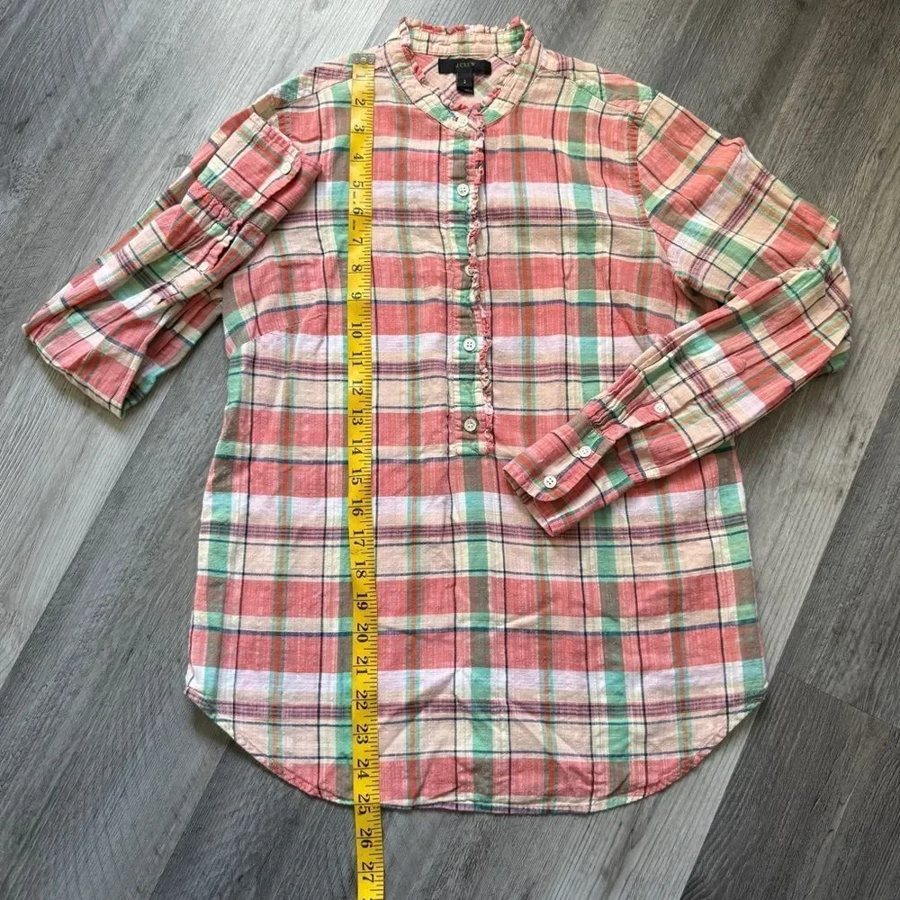 J.Crew Plaid Ruffle Half Button Down Popover Top 2